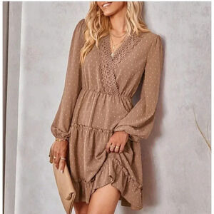 New Womens Dress Small Boho Tan Dress Mini Western Cowgirl Lightweight
